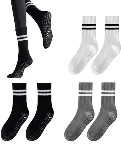 EUPSIIU 3 Paires Chaussettes Antidérapantes en Coton Pour Yoga, Ballet, Danse, Pilates et Sport