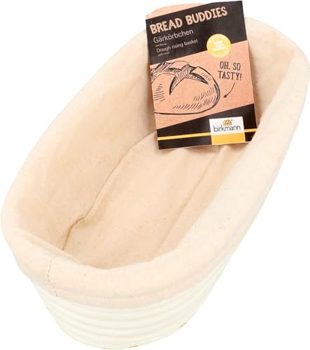 Birkmann Gärkörbchen mit Baumwoll-Bezug 1 Stück hitzebestädig bis 60 Grad Brot Backen Korb Gären rostfrei Gärkorb Länglich