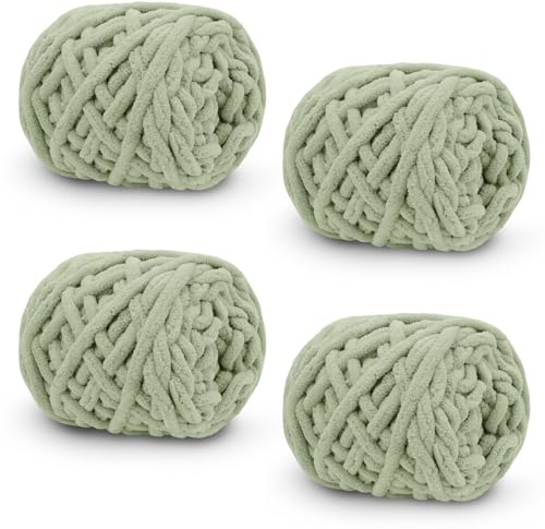 Uiopa Pelote de Laine 4 x 100g, Fil Crochet Grosse Laine à Tricoter à La Main, Laine Douce au Crochet pour Couvertures, Pulls, Écharpes, Chapeaux, Bricolage (Haricot Vert)