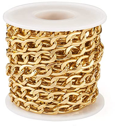 Boutigem Catene a maglia barbazzale in alluminio dorato, 5 m, 13,5 x 8 x 2 mm, per la creazione di collane e gioielli fai da te