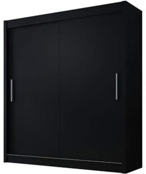 Easy4You D1 150 cm Schwarz Schiebetüren Kleiderschrank 150x200x58 cm Schlafzimmermöbel, Aufbewahrung - Mehrzweckschrank - Farbe: Schwarz