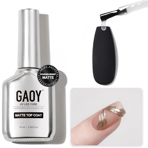 GAOY Matte Gel Top Coat, 16ml Powder-Resist Matte Finish for Detail Chrome Powder Painting Long Lasting UV Gel Nail Art DIY