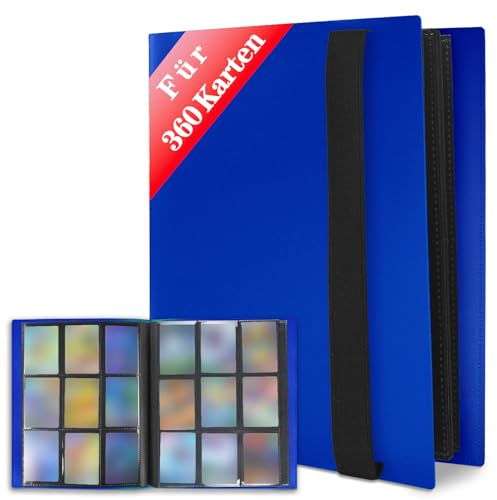JUSONEY Samlarkortalbum – 360 fickor samlaralbum 20 sidor per 9 fickor med vattentät blå boklock, perfekt för att samla kort för MTG Magic, för Match Atta (blå)