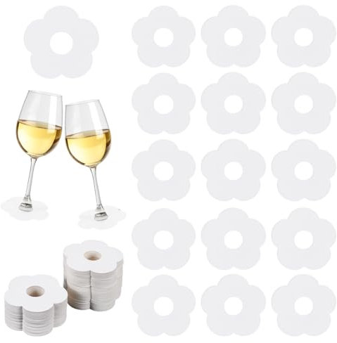 FINGERINSPIRE 150Pcs Marqueur de Verre à Vin en Papier 68.5x67mm Avec Fleurs Vierges pour Verres à Pied Étiquettes de Nom de Boisson Étiquette Blanche Jetable Marqueur D'Identification pour Verres Vin