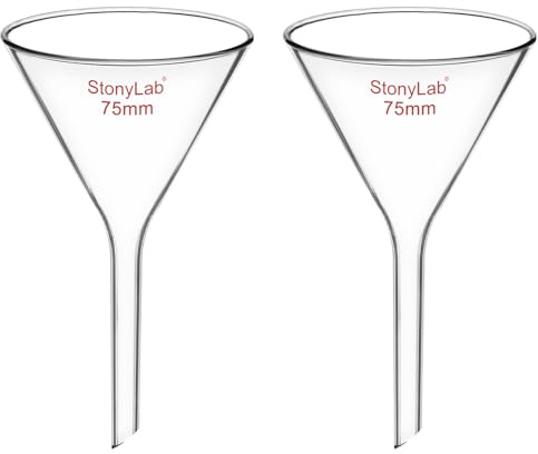 stonylab Embudo de Vidrio, Paquete de 2 Embudos de Filtro de Vástago Corto de Vidrio de Borosilicato de Pared Gruesa Cristalería de Laboratorio, Diámetro 75 mm