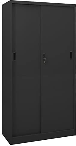 Homgoday Armario de oficina con puerta corredera de color gris antracita, 90 x 40 x 180 cm, de acero, armario de almacenamiento, estantes para armario, armario interior, muebles de jardín, escobas