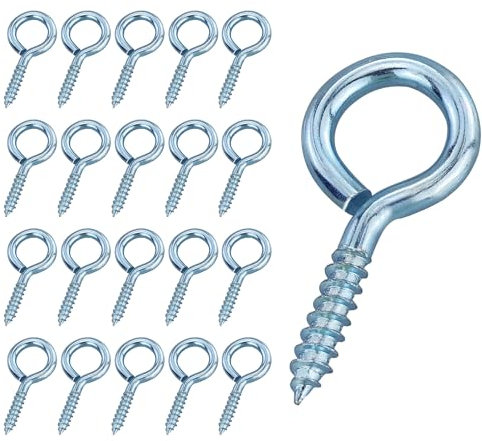20 PCS Eyelet Hooks - 30mm Self Tapping Screw with Ring, Galvanized Eyebolt, Ceiling Hook and Hole Nail for Wood, Fixing Wires, Indoor and Outdoor