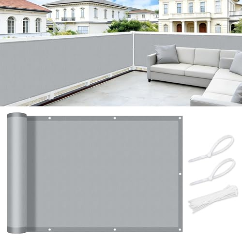 COOL AREA Balkon Sichtschutz Wetterfest 75x100 cm,Grey | Sichtschutz Balkon,Balkonabdeckung Sichtschutz,Blickdichte Windschutz UV-Schutz,Balkonverkleidung mit Kabelbinder