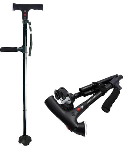 POFET Fällbar käpp med buffrat T-handtag LED-ljus Justerbart armstöd Käpp Walking Stick Lämplig för seniorer