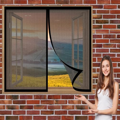 Zanzariere a Calamita per Finestre 152 x 102 cm Zanzariera Magnetica Finestra Chiusura Maticamente Magnetica Zanzariera per Porte Zanzariera Porta Finestra, Nero