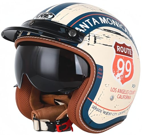 Jethelme 3/4 Halber Motorradhelm, Retro-Motorradhelm, DOT/ECE-Zugelassener Retro-Jet-Helm Für Damen Und Herren, Moped, Motorrad, Helikopter