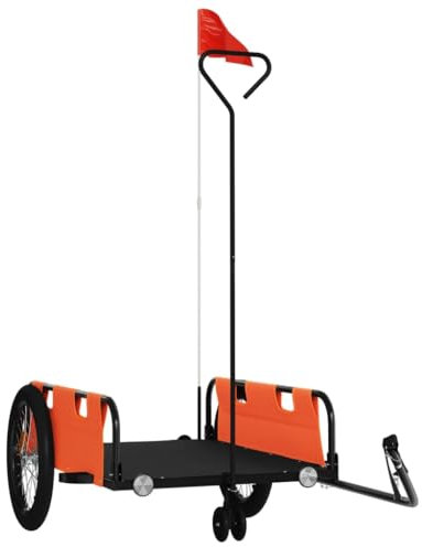 vidaXL Fahrradanhänger, Transportanhänger mit Deichsel Sicherheitsflagge, Lastenanhänger für Fahrrad, Anhänger Handwagen, Orange Schwarz 45kg Oxford-Gewebe Eisen