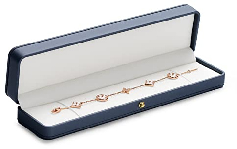 Papten PU Leather Bracelet Long Chain Gift Box Blue Jewellery Bracelet Gift Box for Engagement Mother's Day Thanksgiving Birthday Gifts