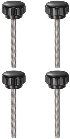 QUARKZMAN 4 Stück gerändelte Spannknöpfe M6 x 60mm metrisch 304 Edelstahl männliches Gewinde Daumenschraube auf Typ 25mm Kunststoff Rundkopf Gewindestift Knöpfe Schwarz