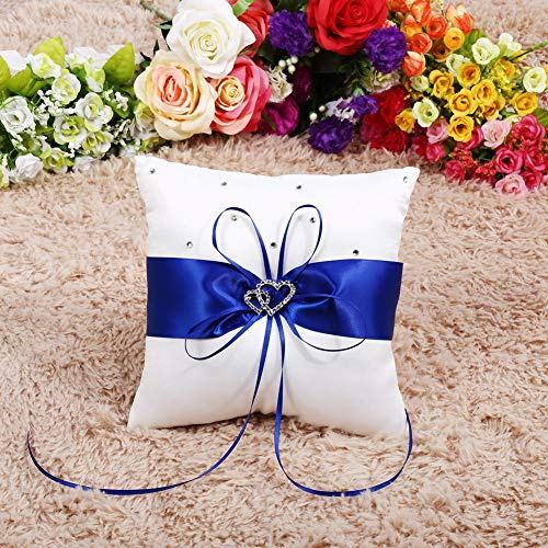 Sunicon Ringkissen Hochzeit, 20cm × 20cm Braut Hochzeits Ringkissen Taschen Kissen Träger Mit Doppelten Herzen Dekoration, Vier Farben erhältlich, Braut Hochzeits Ringkissen Deko Vintage