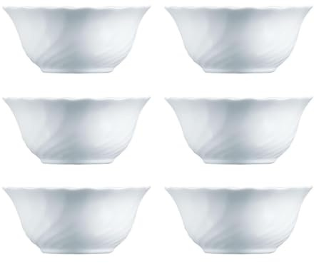 Luminarc Set de 6 boles Trianon de vidrio opal 12 cm | Blanco, Vidrio opal, forma redonda, acabado brillo, 12 cm, 6 piezas, apto para microondas, apto para frigorífico