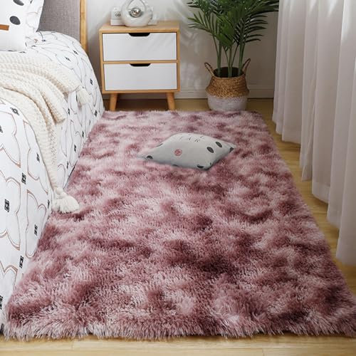 XUEDNGM Shaggy Hochflor Teppich Fellteppich 70 x 300 cm Pflegeleicht Und Einfarbig, Weich Modern Unifarben Hochflor Waschbarer Teppich rutschfest Fellteppich für Wohnzimmer, Schlafzimmer, lila rosa