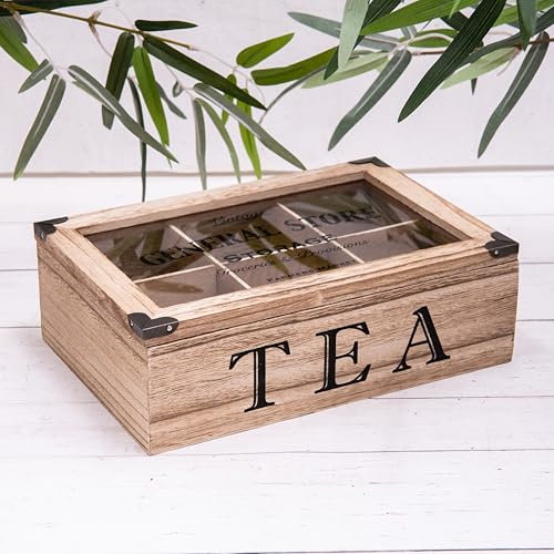 Wooden Vintage Tea Box 6 Compartments Display Storage Caddy