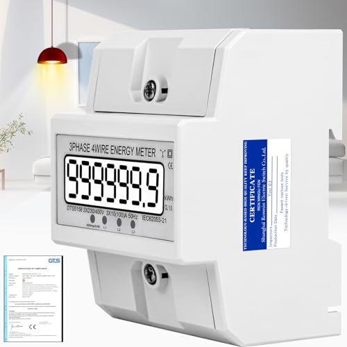 Warmfay LCD Digitaler Wechselstromzähler 230V, 3-Phasen Stromzähler Wattmeter mit Leistungsanzeige 5(100) A und S0-Impulsausgang, DIN-Schienen Drehstromzähler für Leistungsmesssystemen Eingesetzt