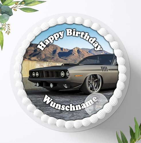 Tortenbild, Zuckerbild Auto, zum Geburtstag Personalisiert mit oder ohne Wunschnamen, Essbares Foto für Torten, Tortenbild zum Geburtstag, Tortenaufleger Ø 20cm - 0876c