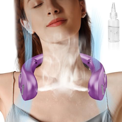 DDKJ Ventilador de Cuello con Agua,Collar Ventilador Cuello 5 Velocidades,Ventiladores de Cara Viento Arriba y Abajo-Morado