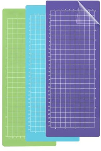 strrng 3 Pieces Cutting Mat, 12×4.5 Inch Durable Plastic Cricut Mats, 3 Mats Multicolour, Paper Vinyl Non-Slip Cutting Mats, Cricut Mat for Medium-Weight Materials(Green, Purple, Blue)