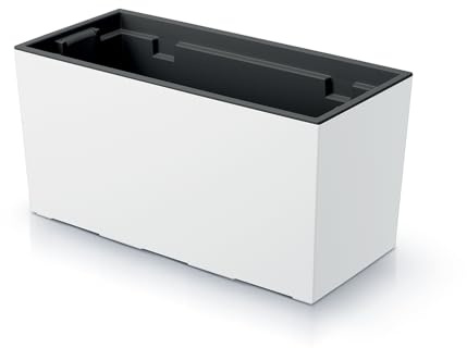Tymar - Maceta rectangular alta para exteriores, protección contra miradas indiscretas, alargada, color blanco, 39 x 18 x 20 cm