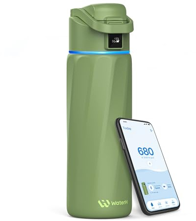 WATERH Boost smart vattenflaska med påminnelse om att dricka vatten, 24 oz BPA-fri rostfritt stål vakuumisolerad vattenflaska, bred mun vattenspårare flaska med app, idealisk gåva
