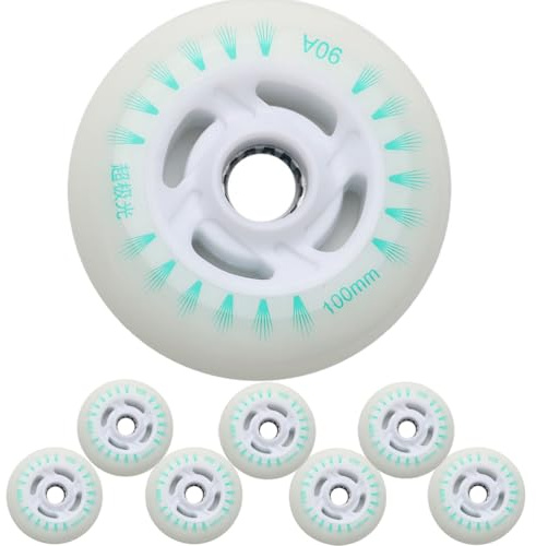 JCCHT Leuchtende Inline-Skate-Räder, 90 mm, 100 mm, 110 mm, 8 Stück, LED-Blinkrollen, 90A PU, für den Ersatz von Rollern im Innen- und Außenbereich,Green Light,90mm