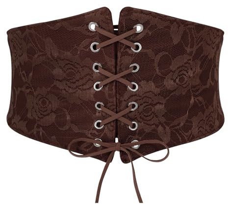 JASGOOD Women’s Wide Elastic Corset Belt Renaissance Pirate Corset Belt Lace-up Tied Waspie Waist Belt for Dress