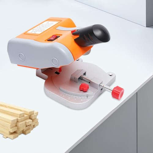 Mini Table Saw Portable Craft Cutting Tabletop Small Cutting Machine, Pure Copper Motor Adjustable Angle for Miniature Wood Plastic Aluminium Stainless Steel Craft Cutting (Yellow, 7800r/min)