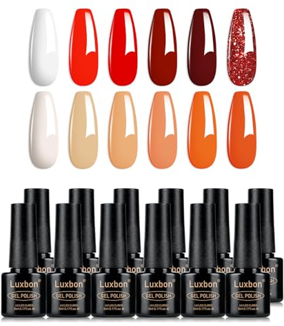 Luxbon 12 st gelnagellack - vinterfärger - långtidsverkande gelnagellack, uv-led Soak Off Nail Art Designs Manikyr Kit 015