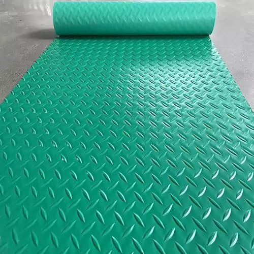 Garagenbodenmatte, 1,5 mm Dicke, Gummibodenrolle, Diamantplatte, PVC-Gummi-Anhängermatte, rutschfeste Bodenschutzmatte für Garage, Lager, Keller, Anhänger,Grün,1.5x1m