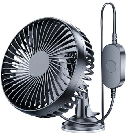 AdoDecor Ventilador USB para salpicadero de coche con ventosa, 12 V/24 V, 360 grados, de un solo cabezal, para el hogar y la oficina