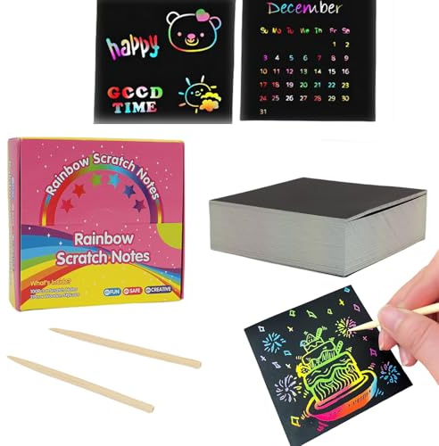 Scratch Doodle Art Paper Notes - Party Bag Fillers for Kids Gifts Scratch Paper, for Birthday, Christmas, Easter Gifts, Back to School Supplies, Party Bag Fillers for Boys and Girls Aged 4-12 ﻿
