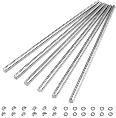 6pcs M6 x 200mm Fully Threaded Rod, 304 Stainless Steel Right Hand Threads Rods, with Nuts and Flat Washer,for Clamps, Hangers and U-Bolts (M6 x 200mm)