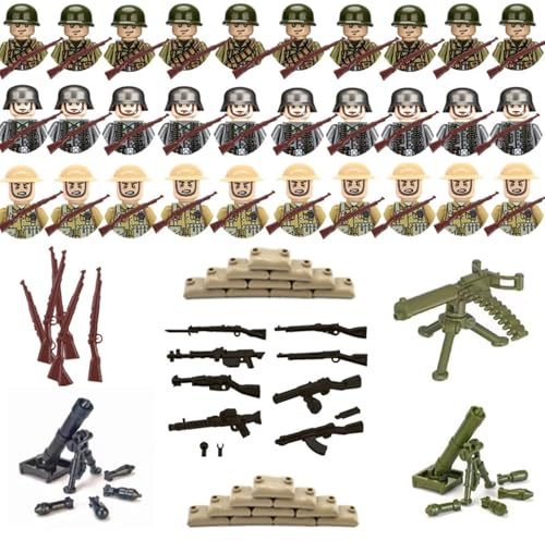 YEWCEP Ensemble d'armes militaires pour figurines, 30 mini figurines de soldats, jouets Ww2, armes d'armée, kit militaire Ww2 pour enfants cadeaux
