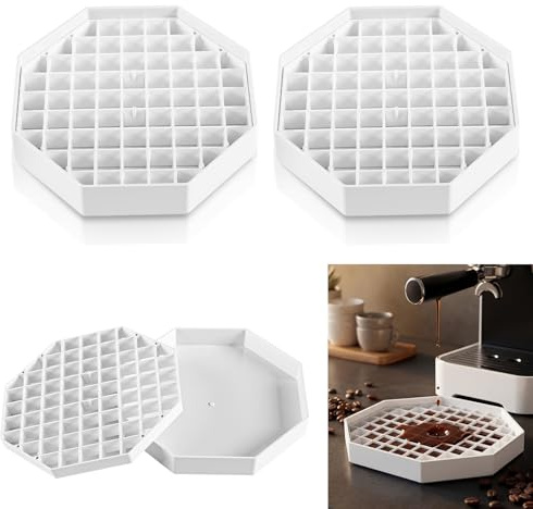 Acellegic 4 Pcs 4 Inch Coffee Drip Trays White Plastic Countertop Octagon Drip Tray with Honeycomb Grid for Coffee, Tea, Beverage and Drink Dispenser