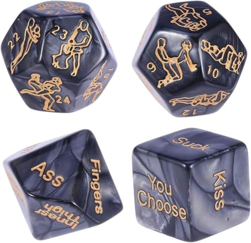 AJOHBM Set di Dadi per Gioco di Coppia Nero (4 Pezzi): 12 Posizioni e 60 Azioni Intime, Idea Regalo per Marito e Moglie per la Camera da Letto 1031
