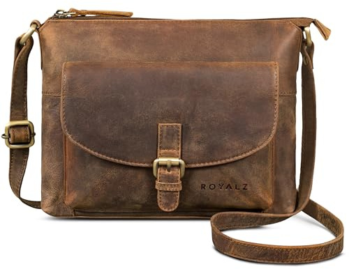 ROYALZ Maine moderne Vintage Damenhandtasche Leder klein - Echtleder Umhängetasche Damen Handtasche als Crossbody Bag oder Schultertasche für Freizeit Ausgehen Alltag;Farbe:Schwarz