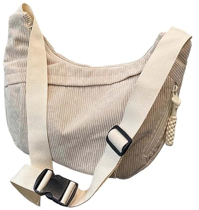 Generisch Umhängetasche Damen Crossbody Bag Umhängetasche Cord Tasche Halbmond Tasche Verstellbare Schultertasche mit Reißverschluss und Baumwollfutter Ideal für Arbeit Reisen und Uni