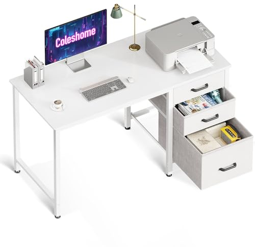 Coleshome Schreibtisch mit 3 Stoff Schubladen, 100×48 cm, Weiß