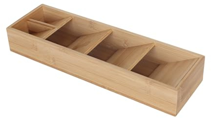 Relaxdays Organizer per Posate, 5 Scomparti, salvaspazio, HxLxP 6x40x12 cm, Inserto cassetto, bambù