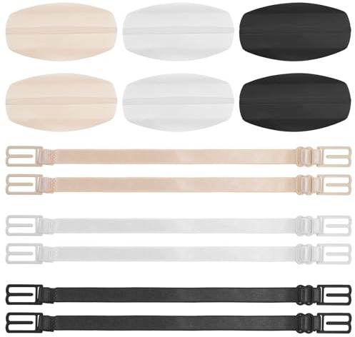 12Stück BH-Trägerkissen Silikon BH Trägerkissenhalter BH Trägerpolster Anti Rutsch Schulterpolster BH-Zubehör Bra Strap Pad Halter Lindert Schmerzen Schulterpolster Damen (Weiß, Hautfarben, Schwarz)