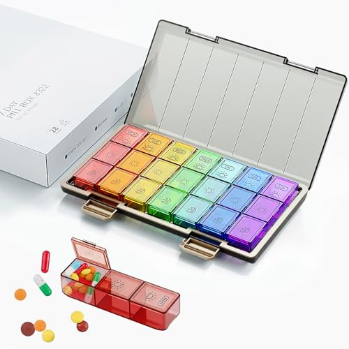 dellyy Tablettenbox 7 Tage 3 Fächer, Tablettenbox Morgens Mittags Abends, Medikamentenbox 7 Tage 3 Fächer mit Großen Separaten Fächern, Pillenbox Groß Wöchentlicher Pillendose für Vitamine/Medikamente