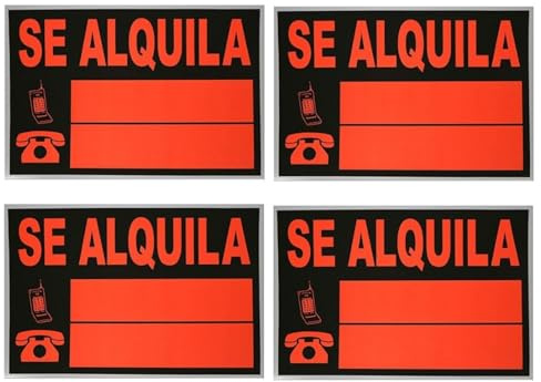 PCMOVILES – Pack de 4 Carteles “SE ALQUILA ” de PVC Reflectante rojo 25×35 cm | Señal de alquiler Resistente | Ideal para Inmobiliarias y Particulares | Uso Exterior e Interior