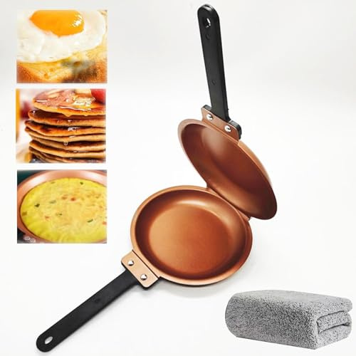 JORCEDI Pancake Pan, Double-Sided Non-Stick Frying Pan for Fluffy Pancakes, Omelettes & Frittatas - Versatile Breakfast Maker with Easy-Flip Design for Home Kitchens