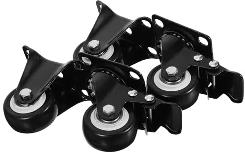 FOMIYES 2 Black Furniture Casters Wheels Set of 4, Swivel and Fixed Pu Roller Wheels with Brake for Cart Trolley Workbench, Heavy Duty Furniture Moving Transport Accessories