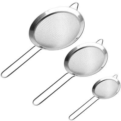 YEDPGUE 3 siler fint stickad rostfritt stål, durkslag med handtag, diskmaskinssäker, för pasta, ris, grönsaker, dräneringsnudlar, sikt mjöl, äggvita (silver)