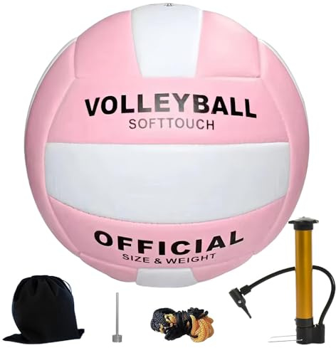 Volleyball Official Size 5, Girls Volleyball, Waterproof Volleyball Ball with Pump, Mesh Bag, Ball Bag, Soft Beach Volleyball for Women Indoor, Outdoor, Beach, Gym, Youth Juniors and Teens (Pink)